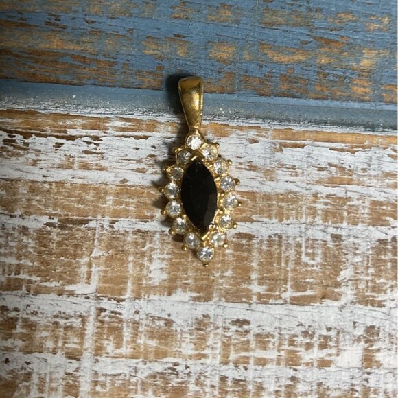 Gold-Tone Sunburst Pendant With Black Gemstone & Pearl Accents - Picture 1 of 4